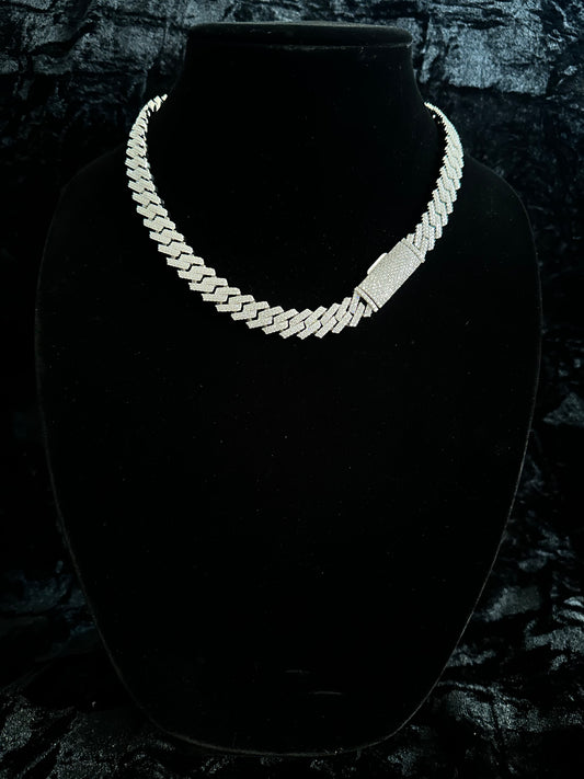 12mm Solid .925 Sterling Silver Moissanite Cuban Link Chain