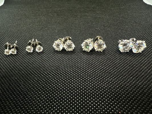4mm, 5mm, 7.5mm, 8mm, 9mm .925 Sterling Silver Moissanite Stud Earrings