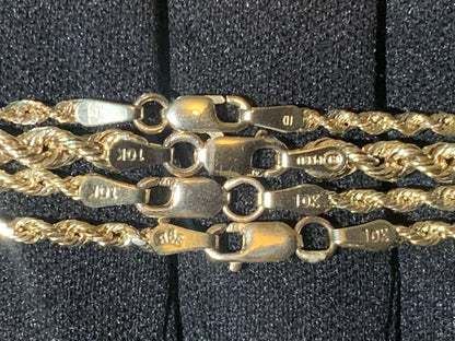 HOLLOW 10k Gold Diamond Cut Rope Chain